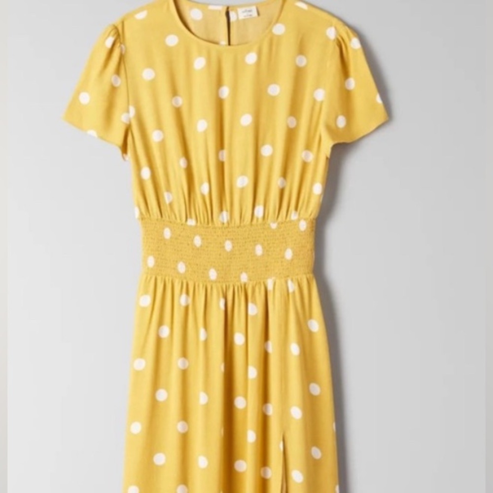 Aritzia Wilfred Maxime Dress Uellow Polka Dot